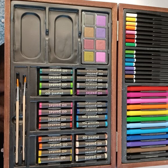 Faux Wood Case 80 Piece Art Set Palette - Picture 5 of 6